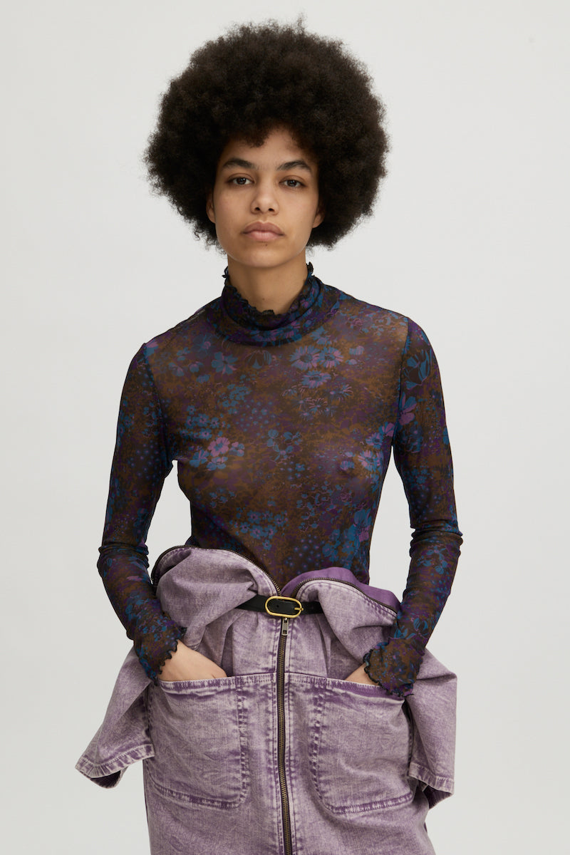 Rachel Comey Recall Long Sleeve Top Mesh Blue Flowers – Burke