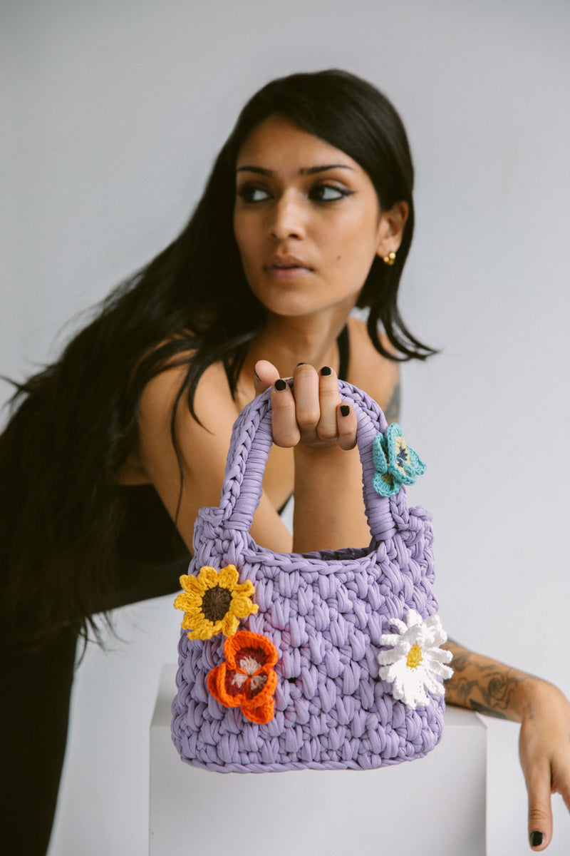 The Series NY Chunky Crochet Bag with Charms in Lilac