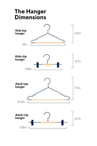 Mustard Made Adult Clip Hangers in Navy Dimensions