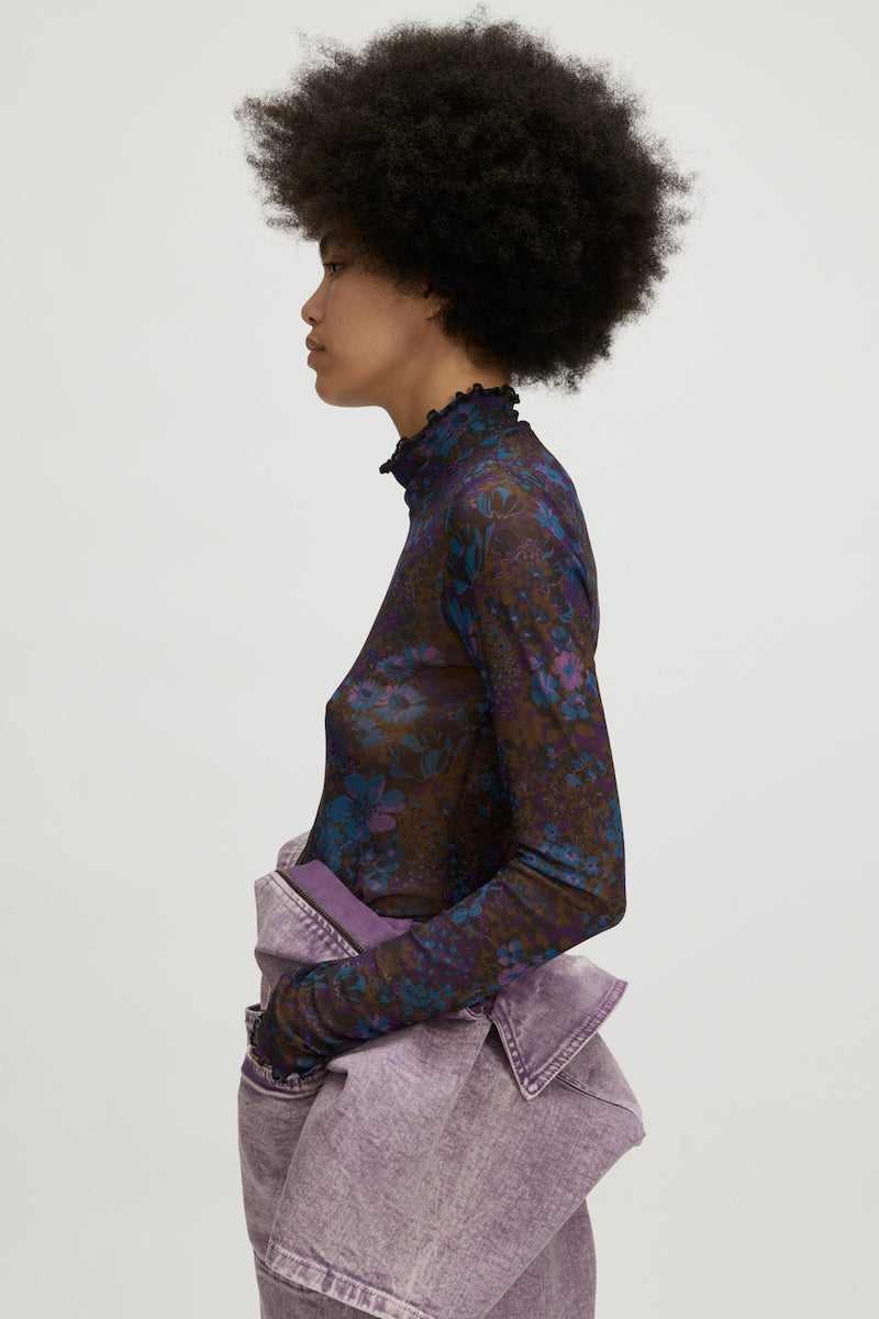 Rachel Comey Recall Long Sleeve Top Mesh Blue Flowers – Burke