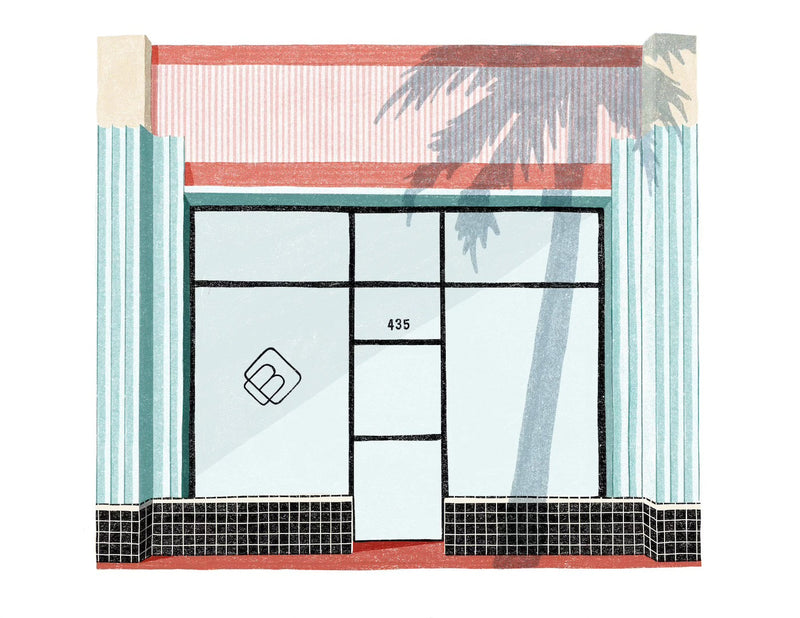 custom illustration of Burke Mercantile storefront by Little Miss Bummer Studio
