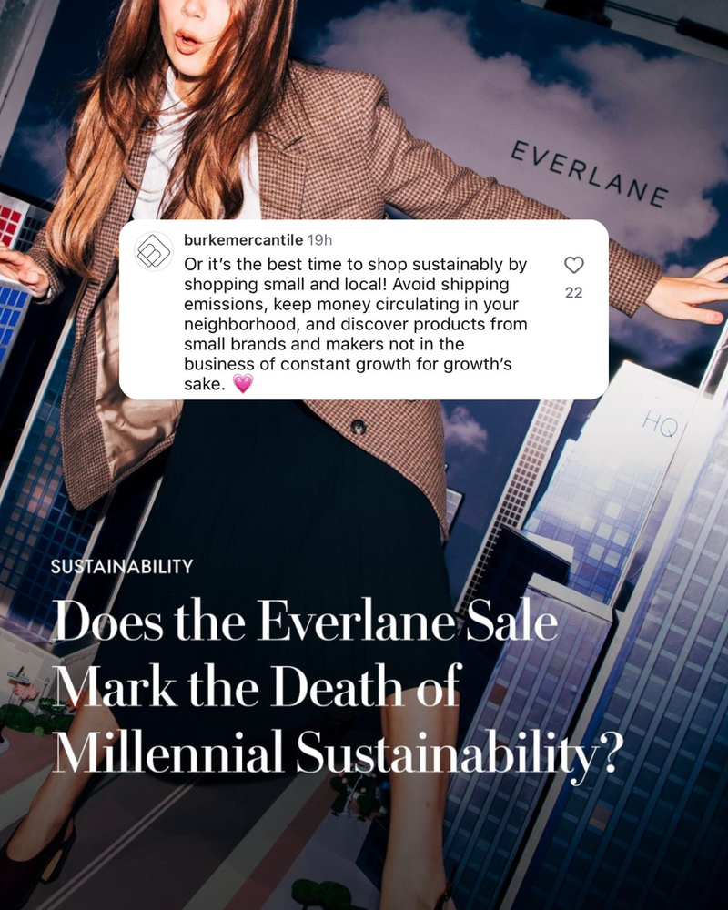 Photo and Headline with a comment by Burke Mercantile