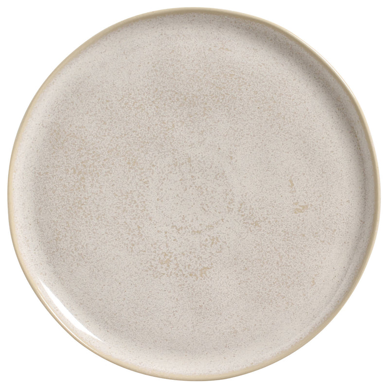 Round beige ceramic plate on a white background