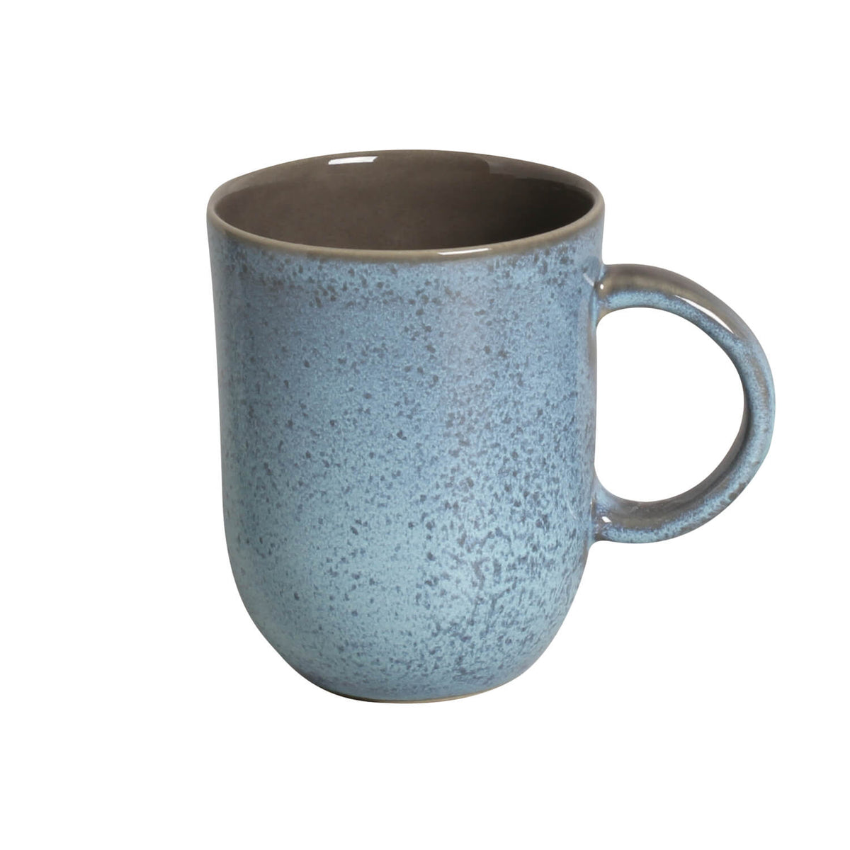 Blue speckled mug on a white background