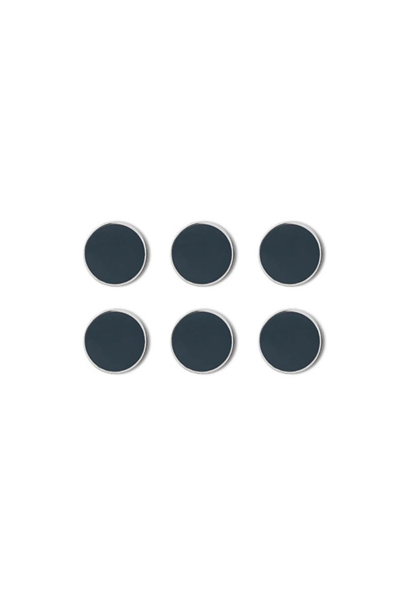 Six slate circular magnets on a white background