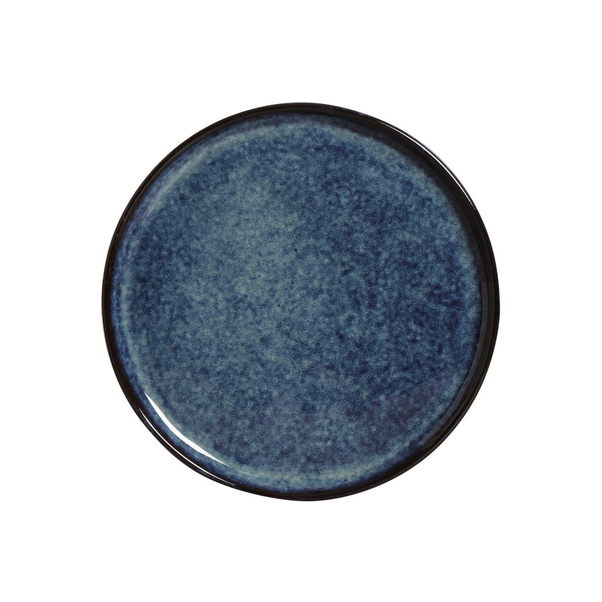 Blue ceramic plate on a white background