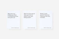 Three text prompt cards on a white background