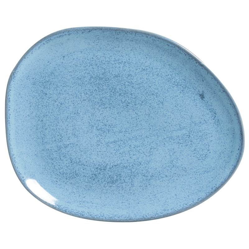Blue ceramic plate on a white background