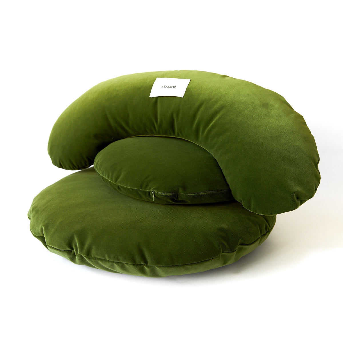 Green stack of pillows on a white background