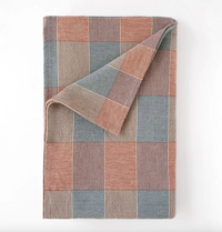 Textured blanket with a checkered pattern on a white background