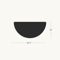 Black half-circle shape with measurements on a white background