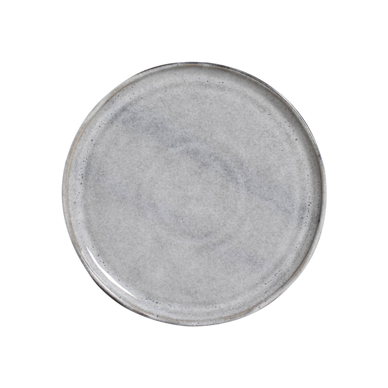 Round gray ceramic plate on a white background