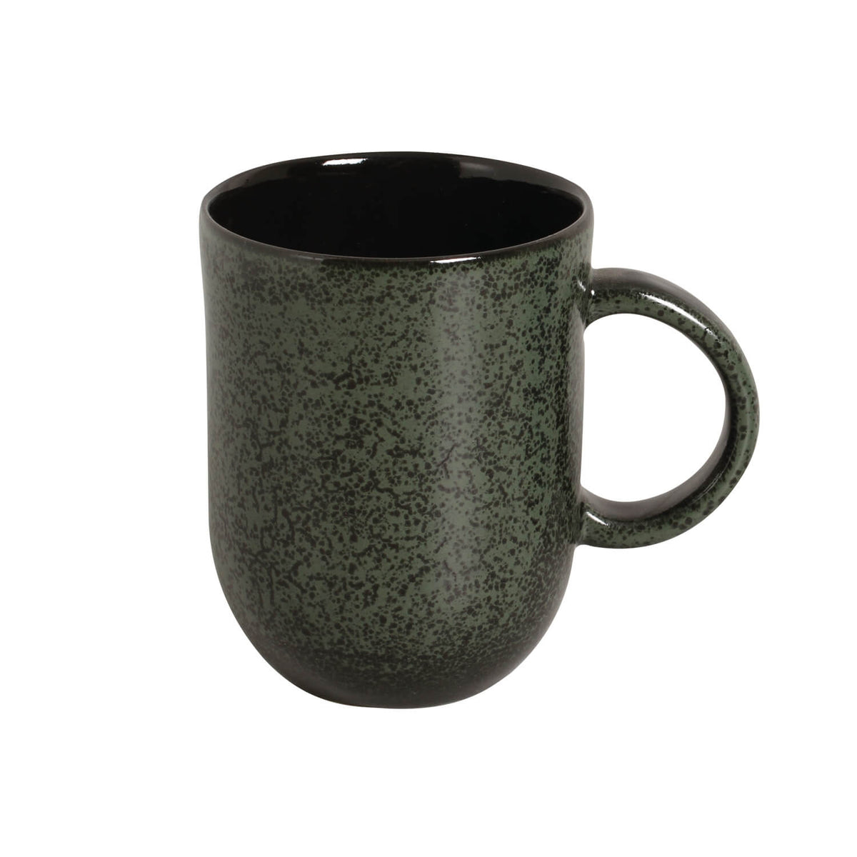 Green speckled mug on a white background