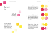 Page from an art book showing a circle pattern exercise with text and color swatches.