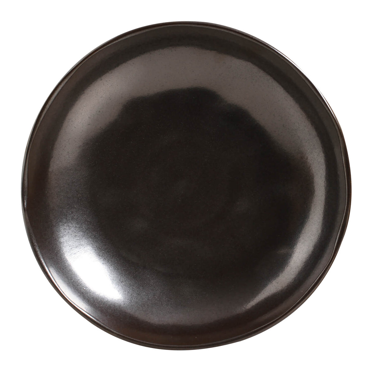 Black ceramic pasta plate on a white background