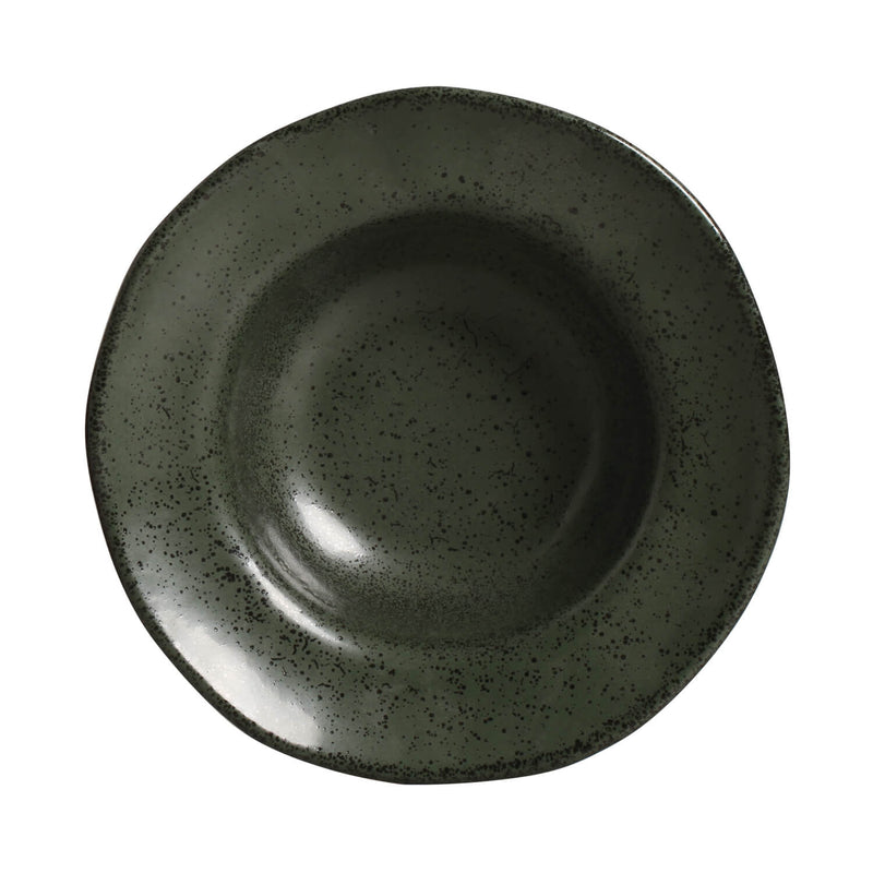 Dark green ceramic bowl on a white background