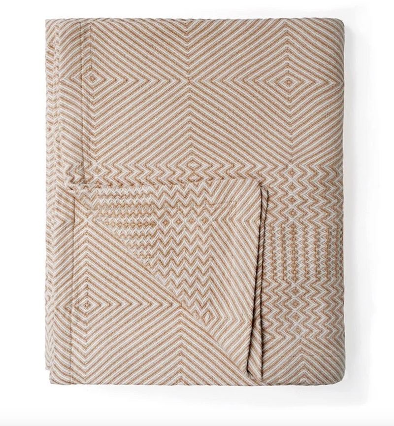 Textured blanket with geometric pattern on a white background