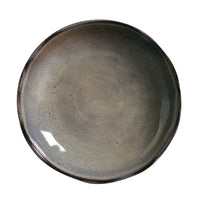Round ceramic bowl with a speckled gray finish on a white background