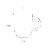 Line drawing of a mug with dimensions labeled