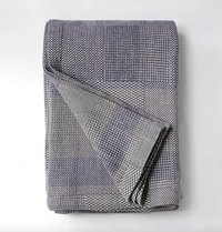Folded textured blanket on a light gray background