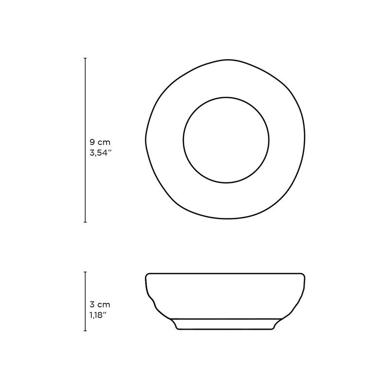 Line drawing of a circular bowl with dimensions labeled on a white background