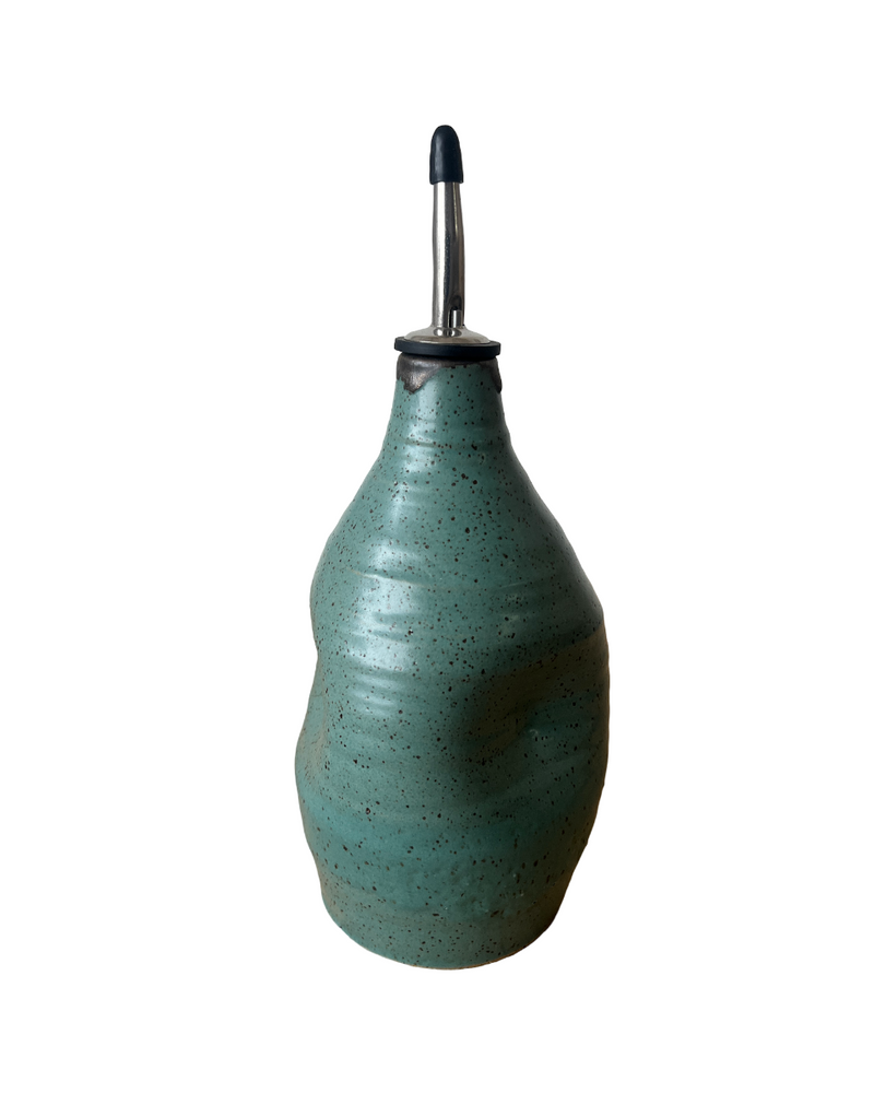 Speckled teal ceramic oil cruet