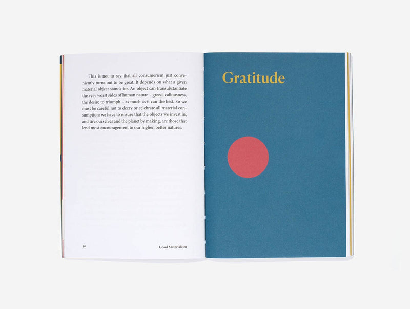 Open book with a page titled 'Gratitude' featuring a red circle on a blue background.