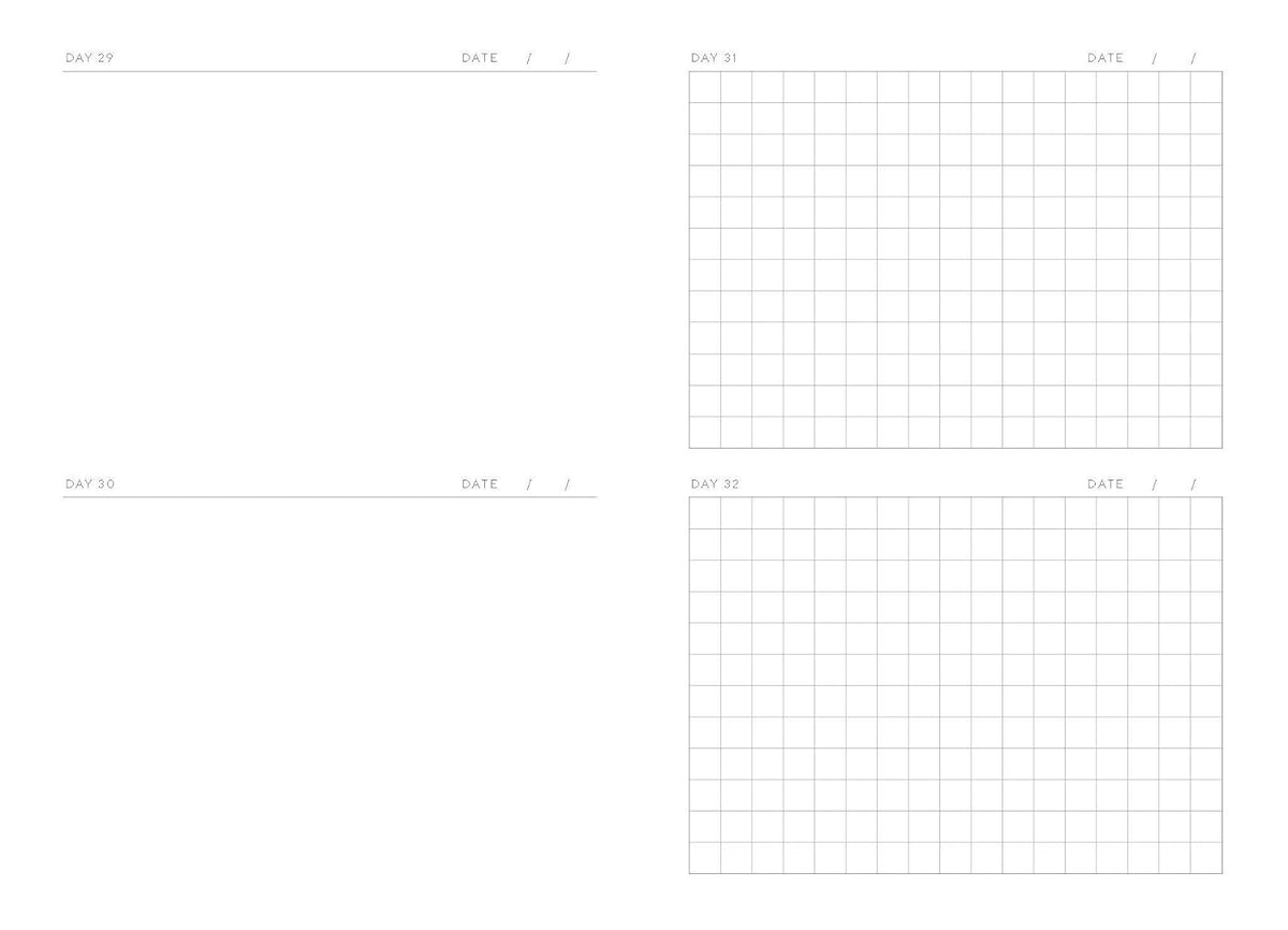Blank pages and grid sheet with rows and columns for data entry