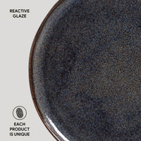 Close-up of a ceramic plate with reactive glaze on a white background