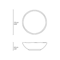 Line drawing of a round bowl with dimensions labeled