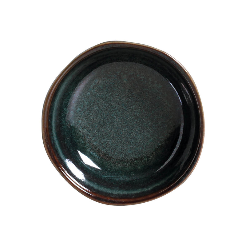 Dark green ceramic plate on a white background