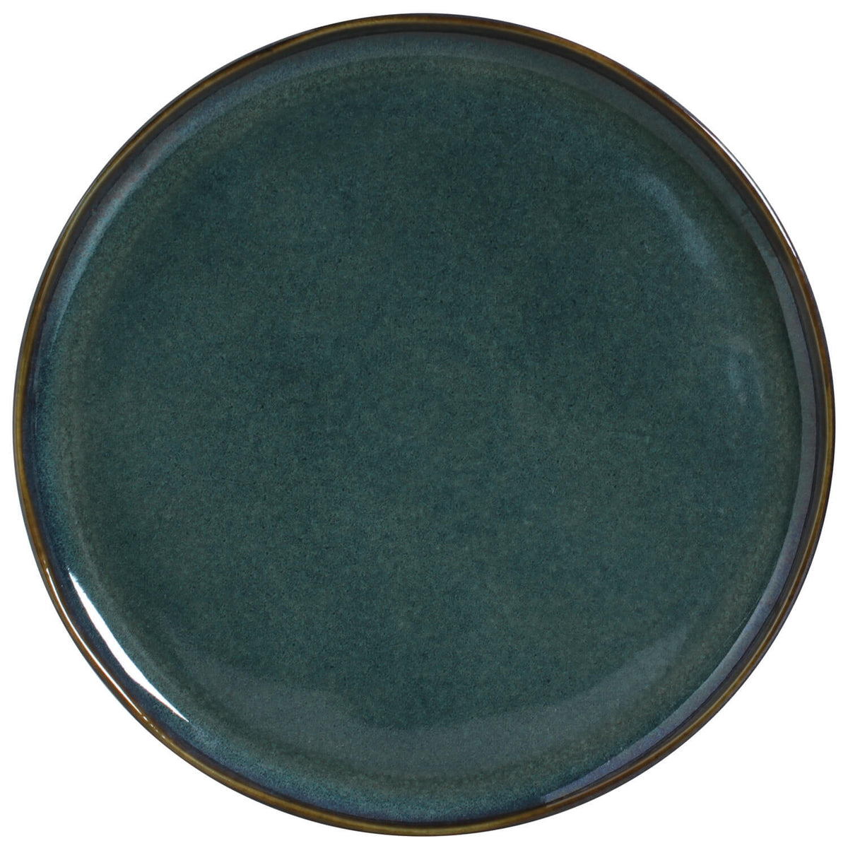 Round teal ceramic plate on a white background
