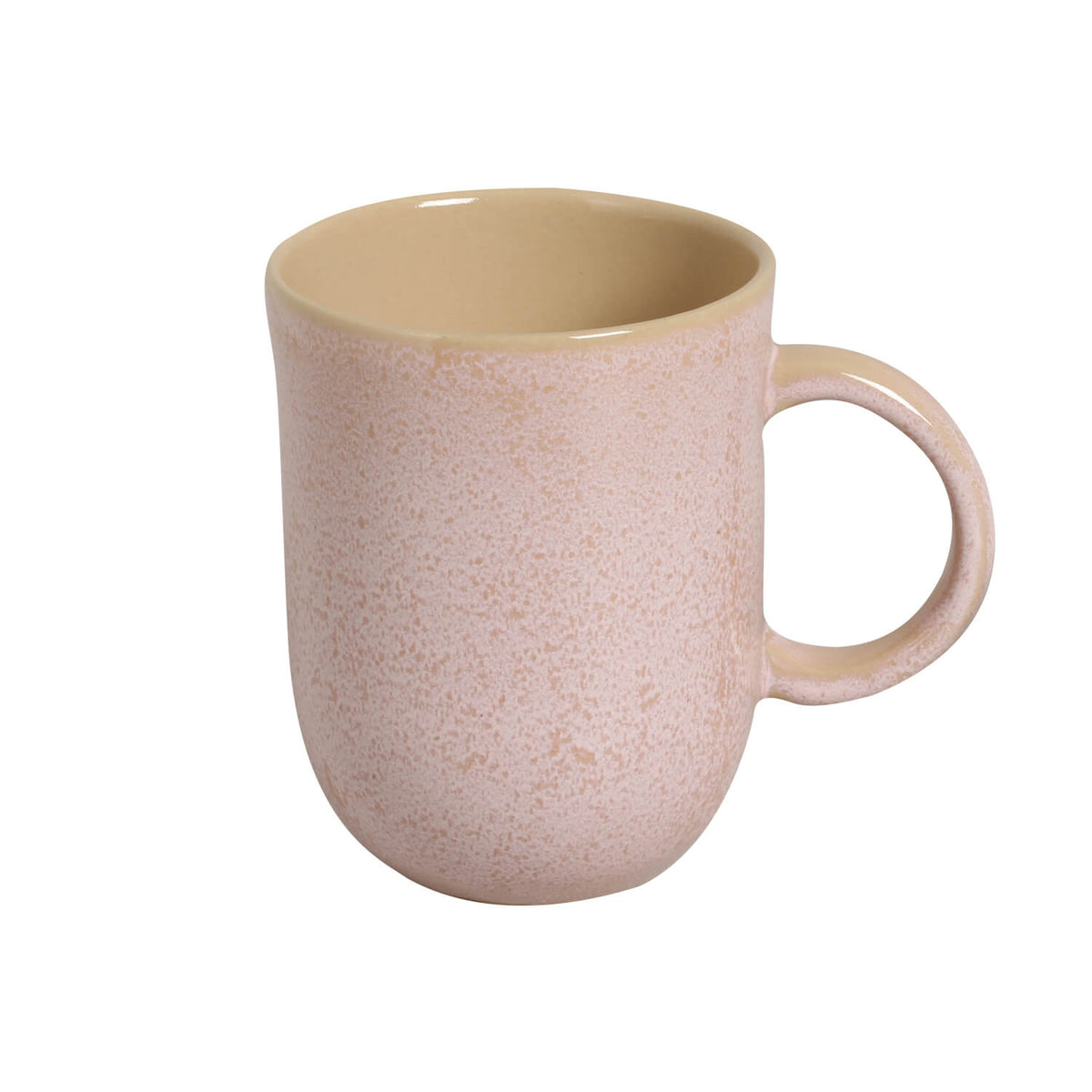 Speckled pink mug with a beige interior on a white background
