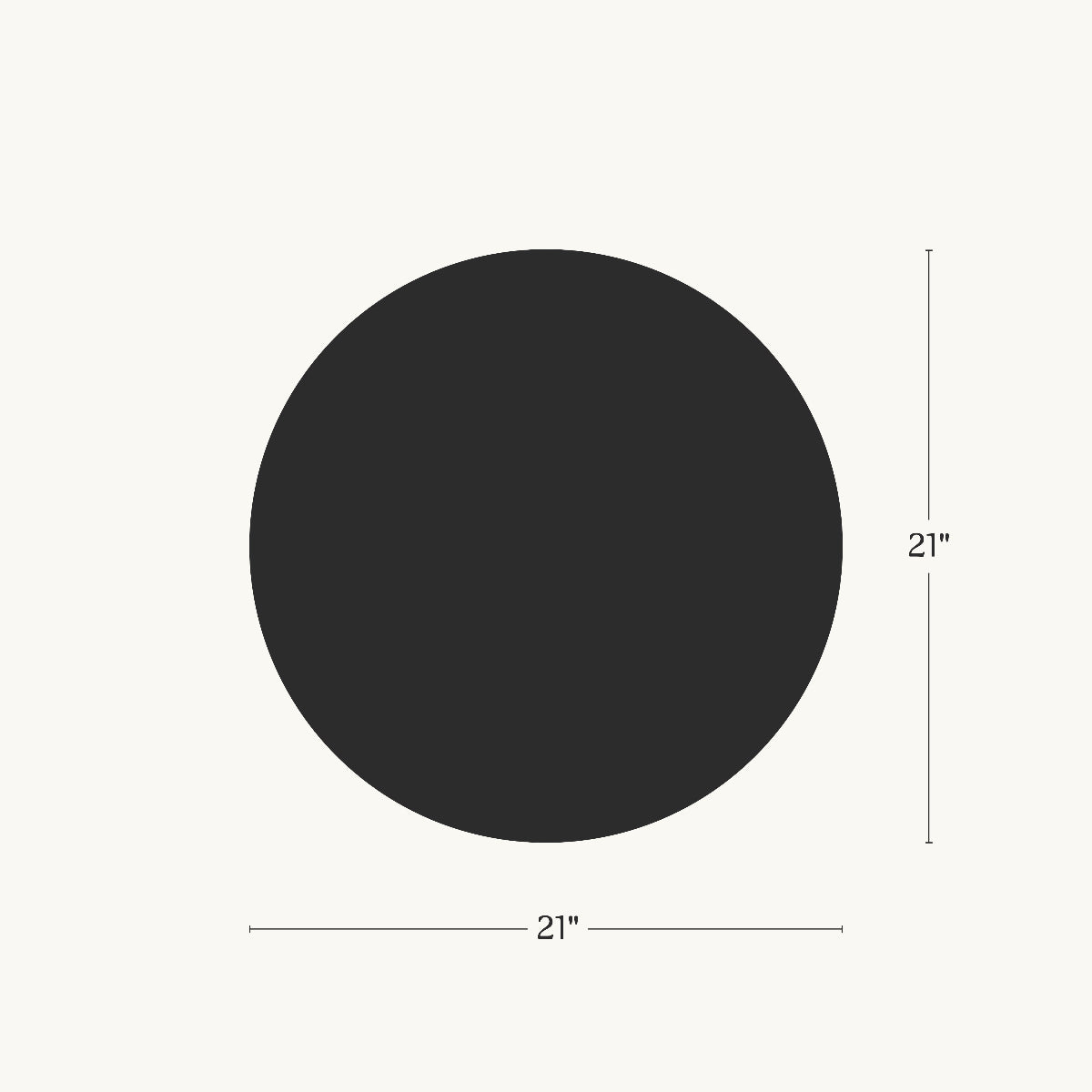 Black circle with dimensions indicating a diameter of 21 inches on a white background