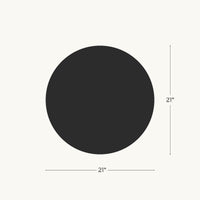 Black circle with dimensions indicating a diameter of 21 inches on a white background