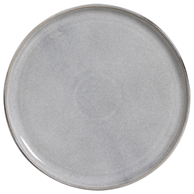 Round gray ceramic plate on a white background