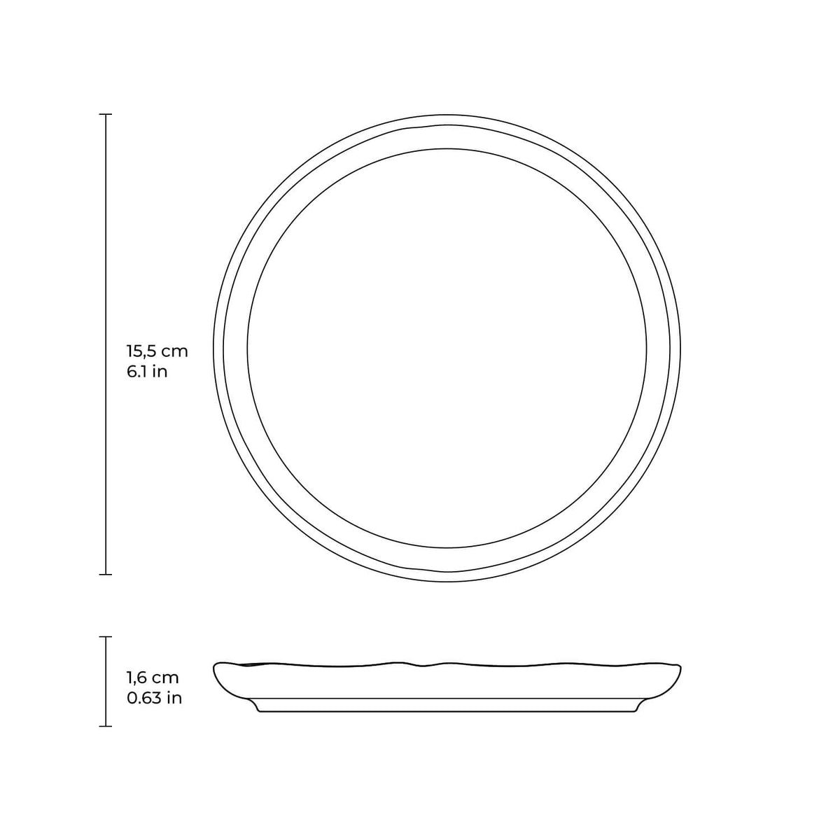 Line drawing of a round plate with dimensions labeled