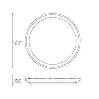 Line drawing of a round plate with dimensions labeled