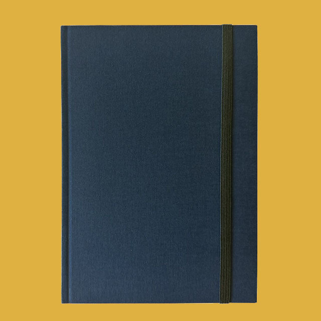 Blue notebook on a yellow background