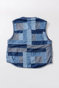 Carleen Denim Patchwork Red Corduroy Log Cabin Reversible Vest