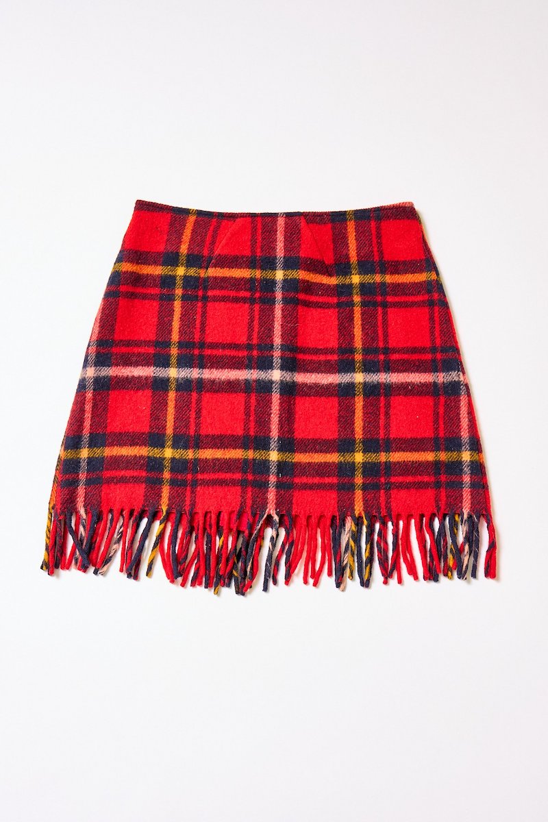 Carleen Fringe Plaid Wrap Mini Skirt