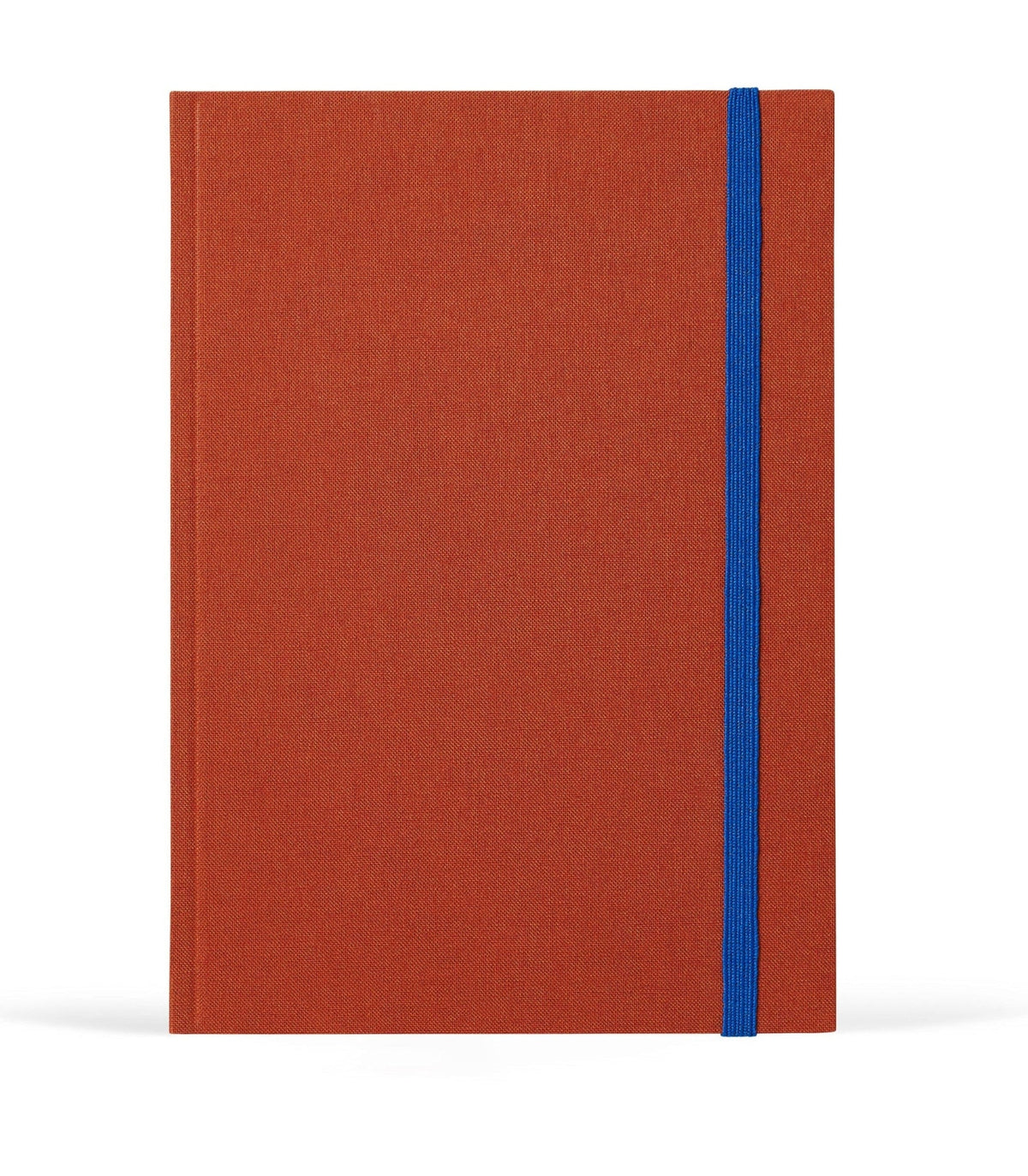 Red notebook with a blue strap on a white background