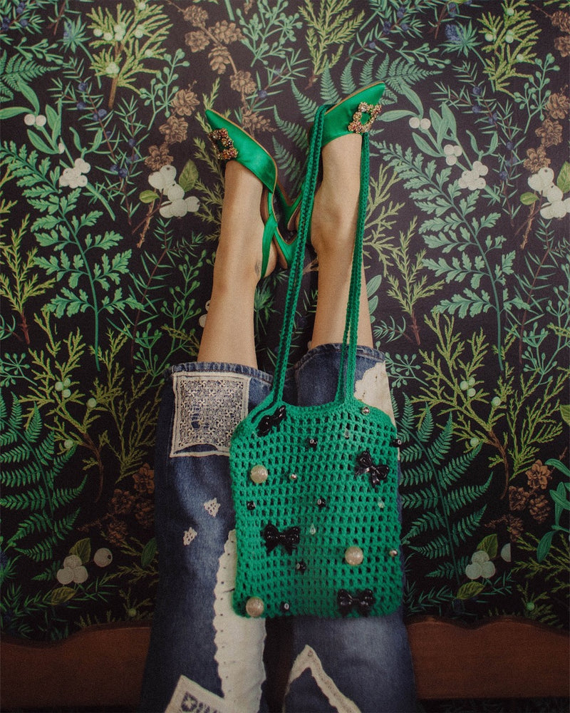 The Series NY Crochet Charm Bag Green