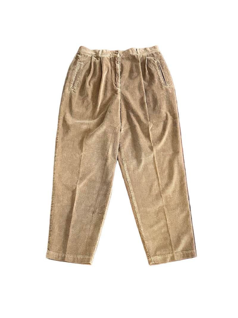 Brown corduroy pants on a white background