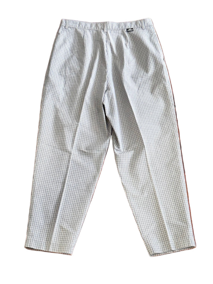 Blue plaid pants on a white background