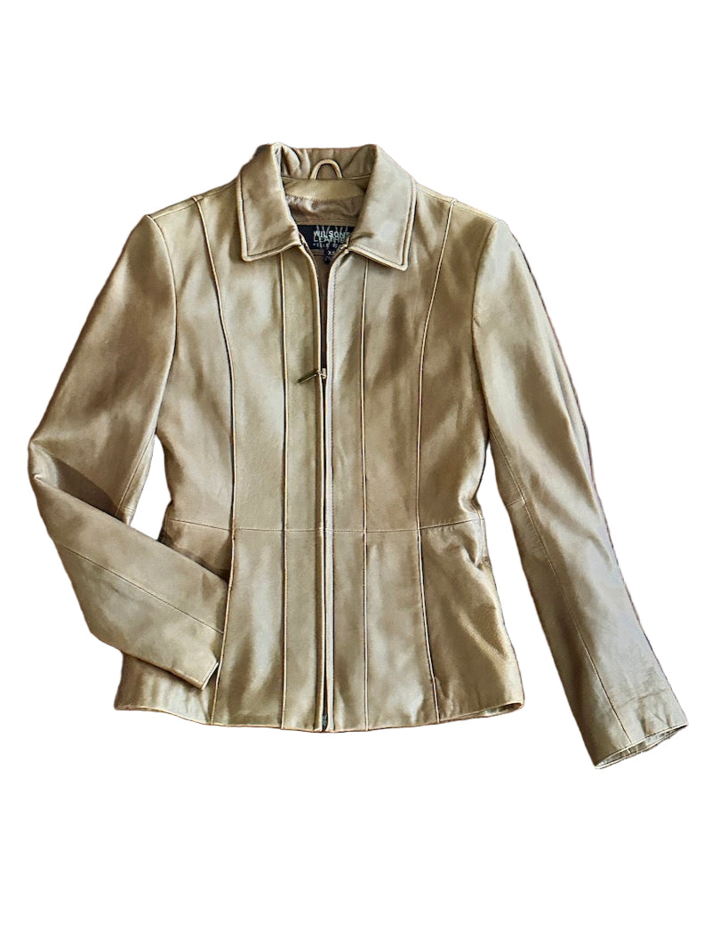 Tan leather jacket on a white background