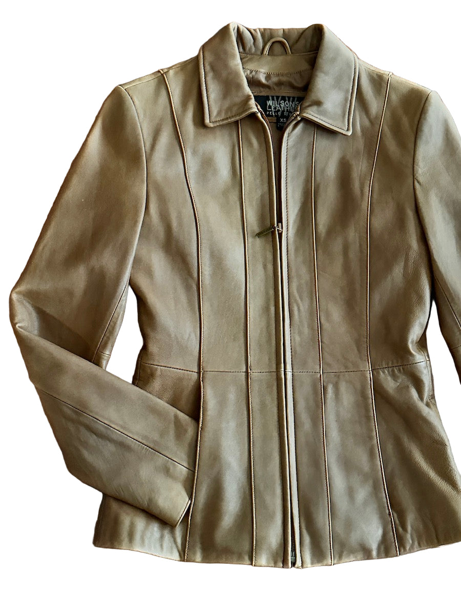 Brown leather jacket on a white background