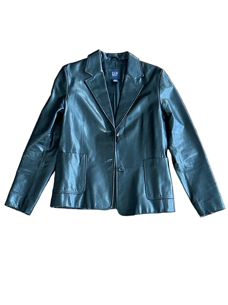 Black leather jacket on a white background