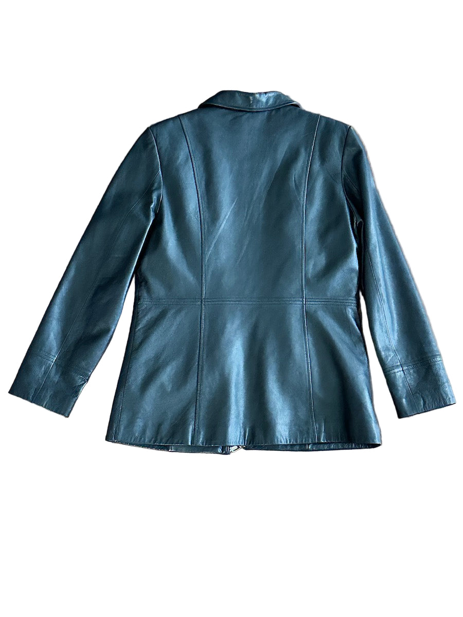 Black leather jacket on a white background