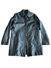 Chocolate brown leather jacket on a white background